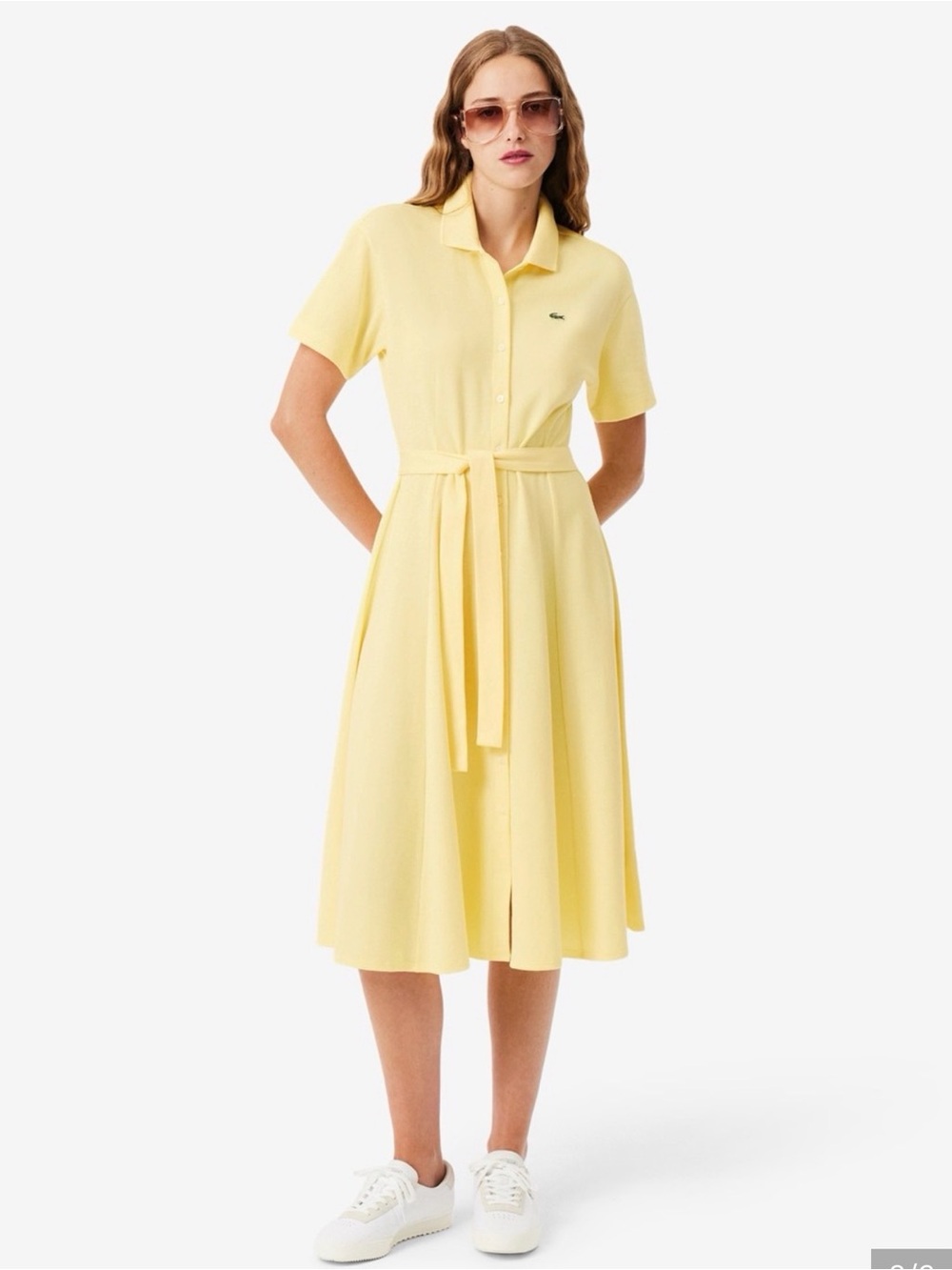 Lacoste Pale Yellow Polo Midi Dress with Waist Tie